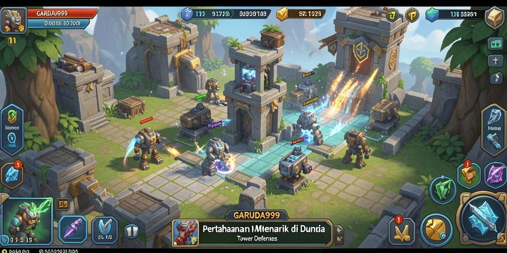 Tampilan gameplay GARUDA999 dalam pertarungan Tower Defense yang seru.