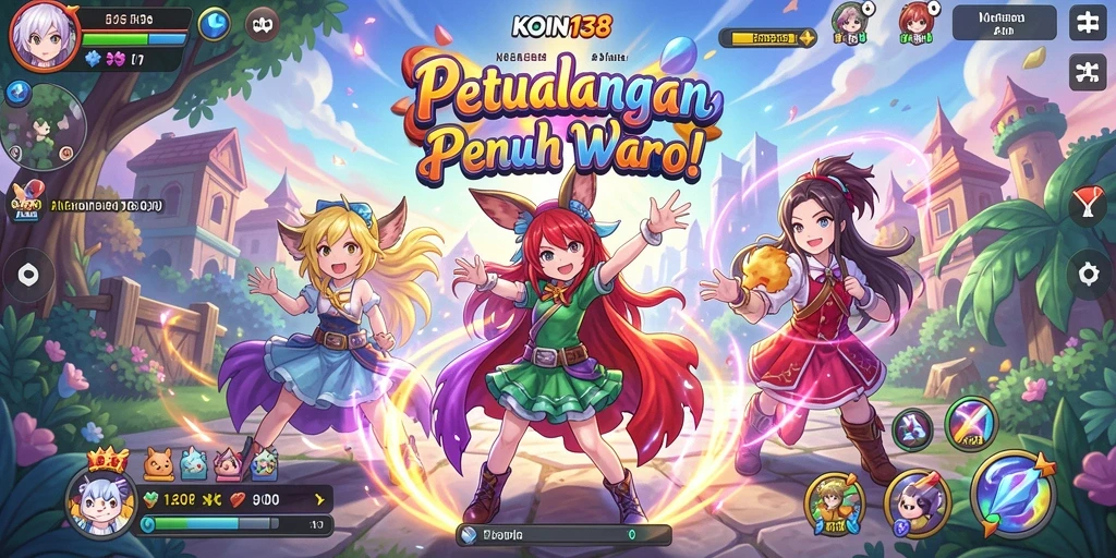 Tangkapan layar gameplay KOIN138 dengan aksi karakter anime.