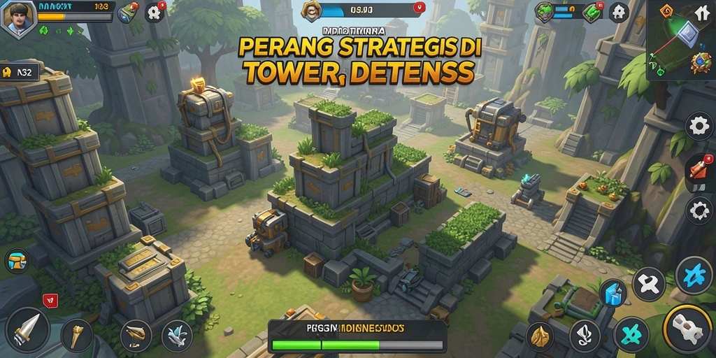 Tampilan permainan N32 yang penuh aksi dalam Tower Defense.