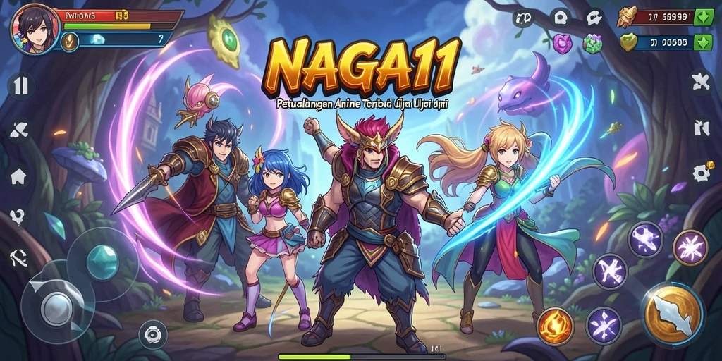 Screenshot NAGA11 menampilkan karakter Anime dalam aksi bertarung yang dramatis.