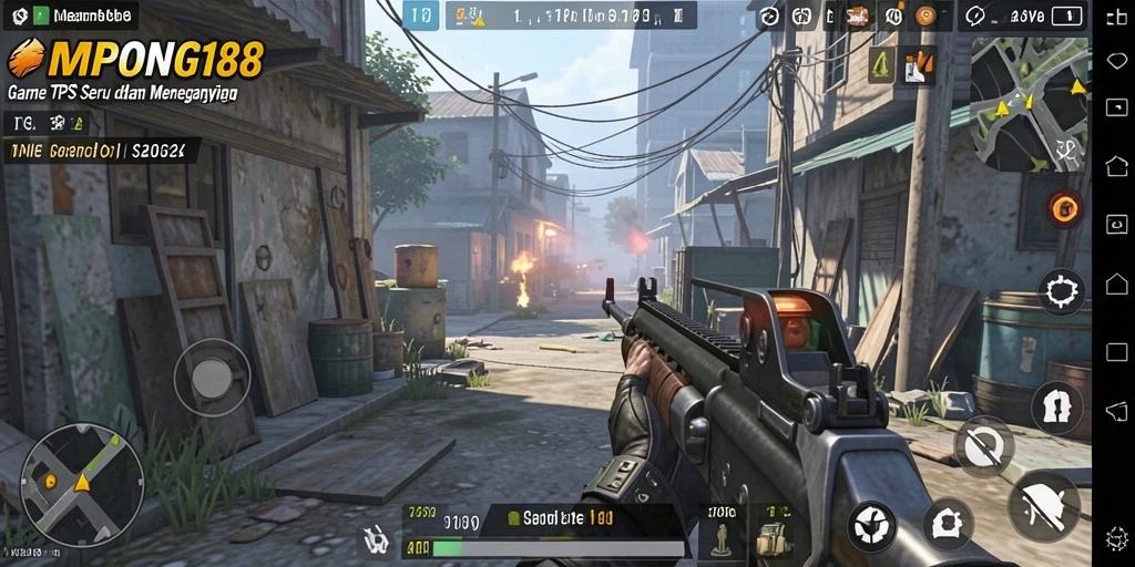 Tampilan gameplay OMPONG188 dengan aksi seru di medan perang.