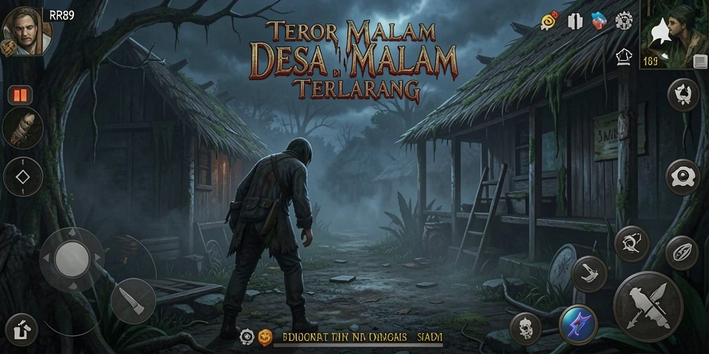 Screenshot gameplay RR89 menampilkan ketegangan yang mencekam di desa terlarang.