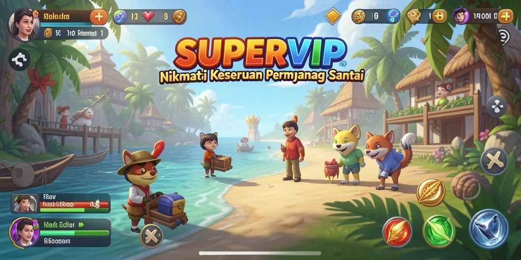 Tampilan gameplay SUPERVIP yang menarik dan penuh warna.