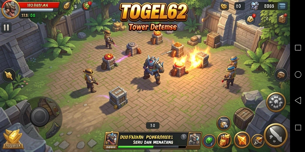Screenshot gameplay menarik dari TOGEL62 dengan strategi tower defense.
