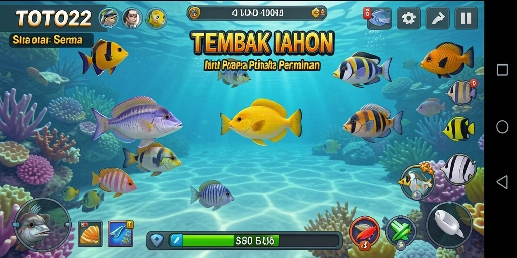 Screenshot menunjukkan aksi seru dalam game Tembak Ikan TOTO22.