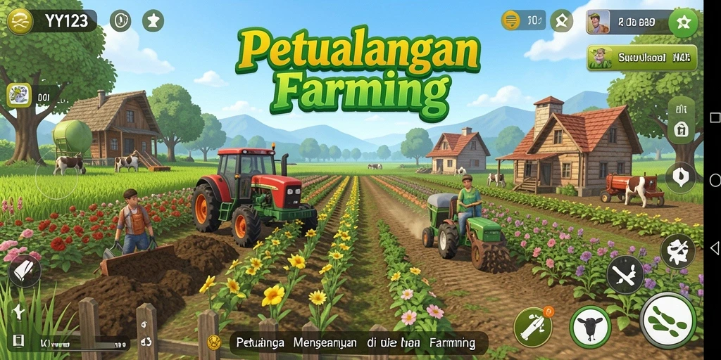 Screenshot gameplay YY123 menampilkan aktivitas bertani yang seru.